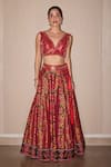 Shop_Twenty Nine_Red Silk Hand Embroidery Mirrorwork Leaf Patola Embellished Lehenga Set _at_Aza_Fashions