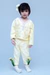 Buy_SnuggleMe_Yellow Chanderi Embroidered Thread Floral Crop Top And Trouser Set _at_Aza_Fashions