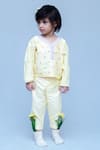 Shop_SnuggleMe_Yellow Chanderi Embroidered Thread Floral Crop Top And Trouser Set 