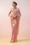 Buy_Ruar India_Peach Silk Tissue Embroidery Sequin Round Sitara Striped Saree With Blouse _at_Aza_Fashions