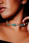 Buy_Rowas Jewels_Green Diamond Pearl And Embellished Choker _at_Aza_Fashions