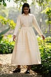 Buy_RAAS LIFE_Cream Merino Wool Pintucked Collar Neck Misha Plain Shirt With Skirt _at_Aza_Fashions