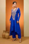 Buy_Neha Khullar_Blue Pure Silk Embroidered Sequin Long Kurta And Pant Set _at_Aza_Fashions