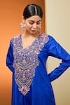 Buy_Neha Khullar_Blue Pure Silk Embroidered Sequin Long Kurta And Pant Set _Online_at_Aza_Fashions