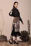 Beejoliyo_Black Suede Embroidered Thread Collared Shirt And Skirt Set _Online_at_Aza_Fashions