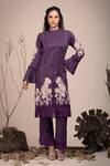 Buy_Beejoliyo_Purple Cotton, Suede Embroidery Round Neck Kurta And Pant Set _at_Aza_Fashions