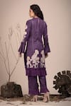 Shop_Beejoliyo_Purple Cotton, Suede Embroidery Round Neck Kurta And Pant Set _at_Aza_Fashions