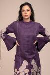 Beejoliyo_Purple Cotton, Suede Embroidery Round Neck Kurta And Pant Set _Online_at_Aza_Fashions