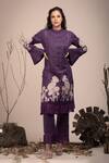 Buy_Beejoliyo_Purple Cotton, Suede Embroidery Round Neck Kurta And Pant Set _Online_at_Aza_Fashions