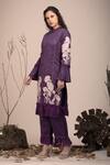 Beejoliyo_Purple Cotton, Suede Embroidery Round Neck Kurta And Pant Set _at_Aza_Fashions