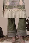 Beejoliyo_Green Cotton, Suede Embroidery Round Neck Floral Applique Kurta Set _Online_at_Aza_Fashions