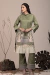 Shop_Beejoliyo_Green Cotton, Suede Embroidery Round Neck Floral Applique Kurta Set _Online_at_Aza_Fashions