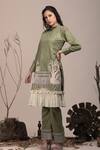 Beejoliyo_Green Cotton, Suede Embroidery Round Neck Floral Applique Kurta Set _at_Aza_Fashions