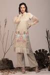Buy_Beejoliyo_Beige Cotton, Suede Embroidery Round Neck Floral Applique Kurta And Pant Set _at_Aza_Fashions