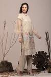 Beejoliyo_Beige Cotton, Suede Embroidery Round Neck Floral Applique Kurta And Pant Set _Online_at_Aza_Fashions