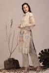 Buy_Beejoliyo_Beige Cotton, Suede Embroidery Round Neck Floral Applique Kurta And Pant Set _Online_at_Aza_Fashions