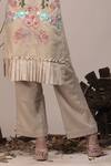 Shop_Beejoliyo_Beige Cotton, Suede Embroidery Round Neck Floral Applique Kurta And Pant Set _Online_at_Aza_Fashions
