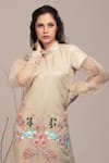 Beejoliyo_Beige Cotton, Suede Embroidery Round Neck Floral Applique Kurta And Pant Set _at_Aza_Fashions