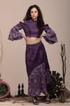 Buy_Beejoliyo_Purple Suede Embroidered Floral High Round Cold Shoulder Top And Skirt Set _at_Aza_Fashions