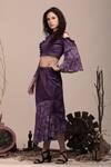 Buy_Beejoliyo_Purple Suede Embroidered Floral High Round Cold Shoulder Top And Skirt Set _Online_at_Aza_Fashions