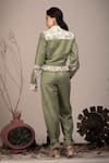 Shop_Beejoliyo_Green Suede Printed Floral Lapel Collar Bomber Jacket And Pant Set _at_Aza_Fashions