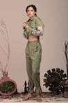 Buy_Beejoliyo_Green Suede Lapel Collar Embroidered Cuff Sleeve Jacket And Pant Set _at_Aza_Fashions
