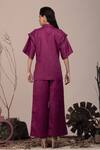 Shop_Beejoliyo_Purple Suede Embroidered Geometric Lapel Collar Top And Pant Set _at_Aza_Fashions