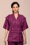 Shop_Beejoliyo_Purple Suede Embroidered Geometric Lapel Collar Top And Pant Set _Online_at_Aza_Fashions