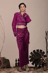 Buy_Beejoliyo_Purple Suede Embroidered Thread Lapel Collar Jacket And Pant Set _Online_at_Aza_Fashions