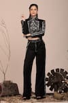 Buy_Beejoliyo_Black Suede Embroidery High Neck Jacket And Pant Set _at_Aza_Fashions