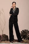 Buy_Beejoliyo_Black Suede Embroidered Geometric Lapel Collar Blazer And Pant Set _at_Aza_Fashions