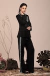 Buy_Beejoliyo_Black Suede Embroidered Geometric Lapel Collar Blazer And Pant Set _Online_at_Aza_Fashions