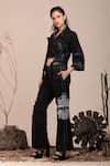 Buy_Beejoliyo_Black Suede Embroidered Thread Lapel Collar Crop Jacket And Pant Set _Online_at_Aza_Fashions