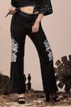 Beejoliyo_Black Suede Embroidered Thread Lapel Collar Crop Jacket And Pant Set _at_Aza_Fashions