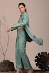 Buy_BEEJOLIYO_Green Suede Embroidered Thread Jacket Lapel Collar Long Pant Set _Online_at_Aza_Fashions