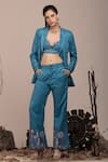 Buy_BEEJOLIYO_Blue Suede Embroidered Thread Blazer Notched Collar Pant Set _at_Aza_Fashions