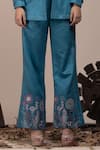 Shop_BEEJOLIYO_Blue Suede Embroidered Thread Blazer Notched Collar Pant Set _Online_at_Aza_Fashions