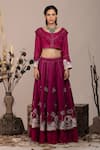 Buy_BEEJOLIYO_Purple Suede Embroidered Thread Round Tiered Hem Lehenga Set _at_Aza_Fashions