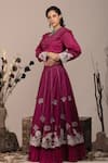 BEEJOLIYO_Purple Suede Embroidered Thread Round Tiered Hem Lehenga Set _Online_at_Aza_Fashions