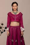 BEEJOLIYO_Purple Suede Embroidered Thread Round Tiered Hem Lehenga Set _at_Aza_Fashions