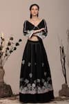 Buy_BEEJOLIYO_Black Suede Embroidered Applique V Neck Lehenga Set _at_Aza_Fashions