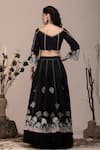 Shop_BEEJOLIYO_Black Suede Embroidered Applique V Neck Lehenga Set _at_Aza_Fashions