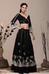 Shop_BEEJOLIYO_Black Suede Embroidered Applique V Neck Lehenga Set _Online_at_Aza_Fashions