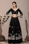 BEEJOLIYO_Black Suede Embroidered Applique V Neck Lehenga Set _at_Aza_Fashions