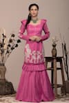 Buy_BEEJOLIYO_Pink Suede Embroidered Applique Sweetheart Frilled Lehenga With Blouse _at_Aza_Fashions