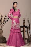 Shop_BEEJOLIYO_Pink Suede Embroidered Applique Sweetheart Frilled Lehenga With Blouse _Online_at_Aza_Fashions