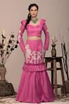 BEEJOLIYO_Pink Suede Embroidered Applique Sweetheart Frilled Lehenga With Blouse _at_Aza_Fashions