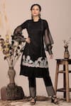 Buy_BEEJOLIYO_Black Suede Embroidered Thread Round Frilled Kurta And Pant Set _at_Aza_Fashions