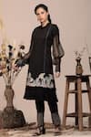 Buy_BEEJOLIYO_Black Suede Embroidered Thread Round Frilled Kurta And Pant Set _Online_at_Aza_Fashions