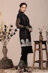 Shop_BEEJOLIYO_Black Suede Embroidered Thread Round Frilled Kurta And Pant Set _Online_at_Aza_Fashions